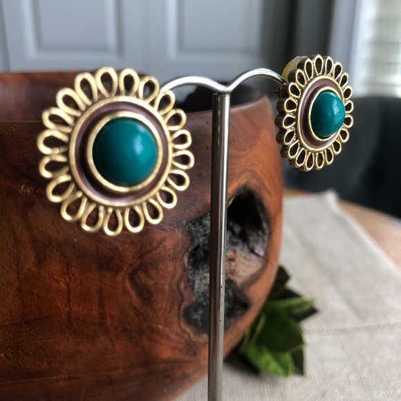 Vintage 1928 Brand Teal Medallion Style Earrings - Picture 3 of 9